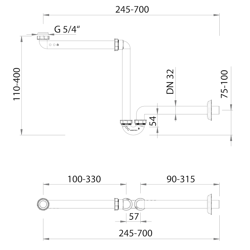 Umyvadlový sifon šetřící místo 5/4