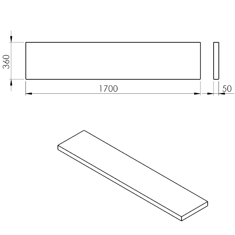 AVICE deska pod umyvadlo 170x36cm, tl.5cm, dub starobílý AV1765