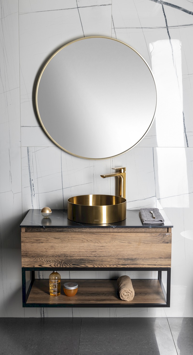 NOTION kulaté zrcadlo v rámu ø 80cm, zlato mat NT800G