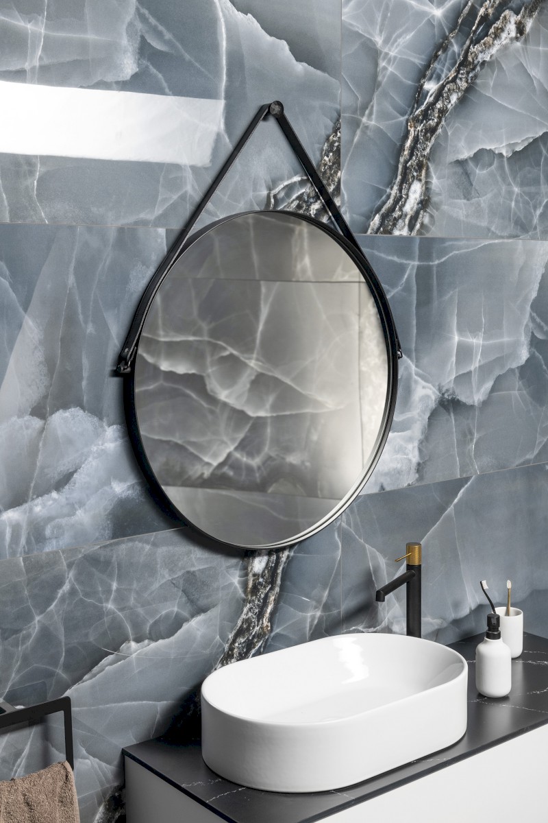 ORBITER kulaté zrcadlo s koženým páskem ø 50cm, černá mat ORT050