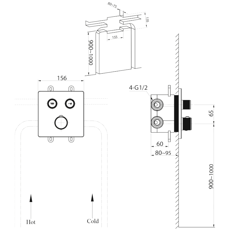 SMART SELECT podomítková sprchová termostatická baterie, box, 2 výstupy, černá mat RP042B