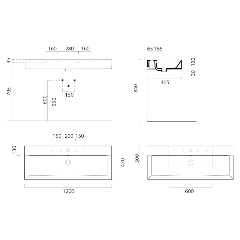 KUBE X keramické umyvadlo 120x47cm, bílá mat 9424109