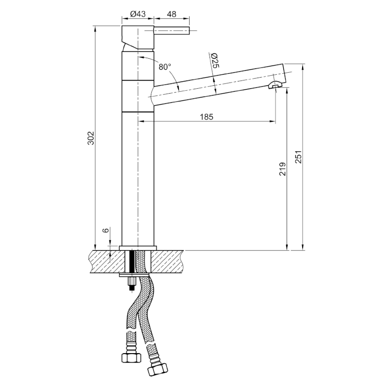 MINIMAL stojánková dřezová baterie s rovnou hubicí, nerez mat MI016