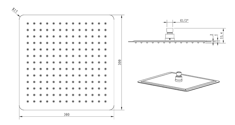 SLIM hlavová sprcha, 300x300mm, gun metal SL181GM