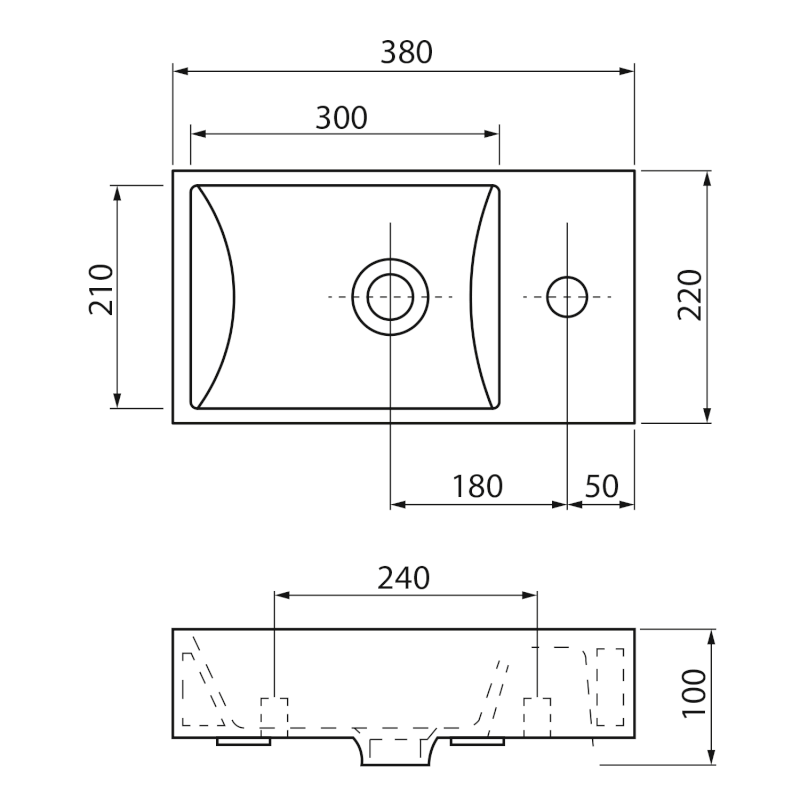 MARGITHA keramické umývátko 38x22cm, otvor pro baterii vpravo, bílá MGT3822