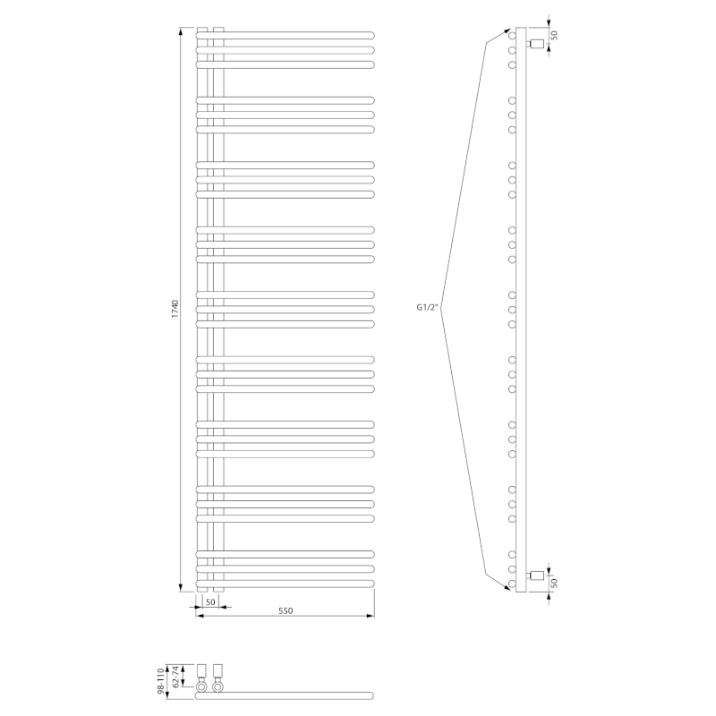 POSEIDON otopné těleso 550x1740mm, černá mat PS517B