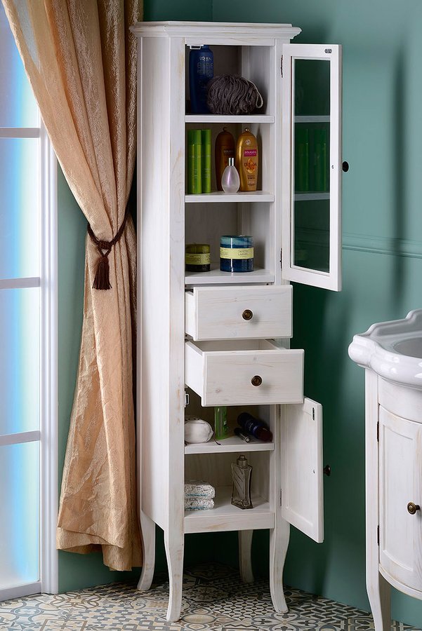 RETRO skříňka vysoká 40x170x36cm, starobílá, pravá 1665