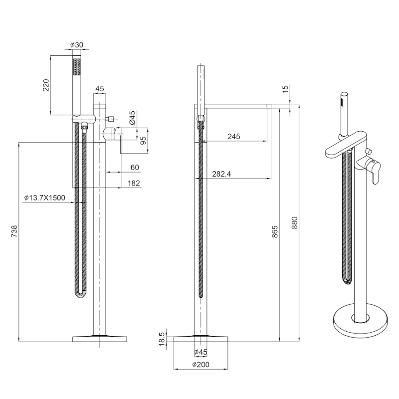 SEMA vanová baterie s připojením do podlahy, chrom ZU420