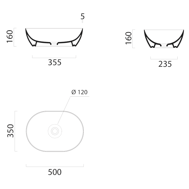 PURA keramické umyvadlo na desku, 50x35cm, bílá ExtraGlaze 886011