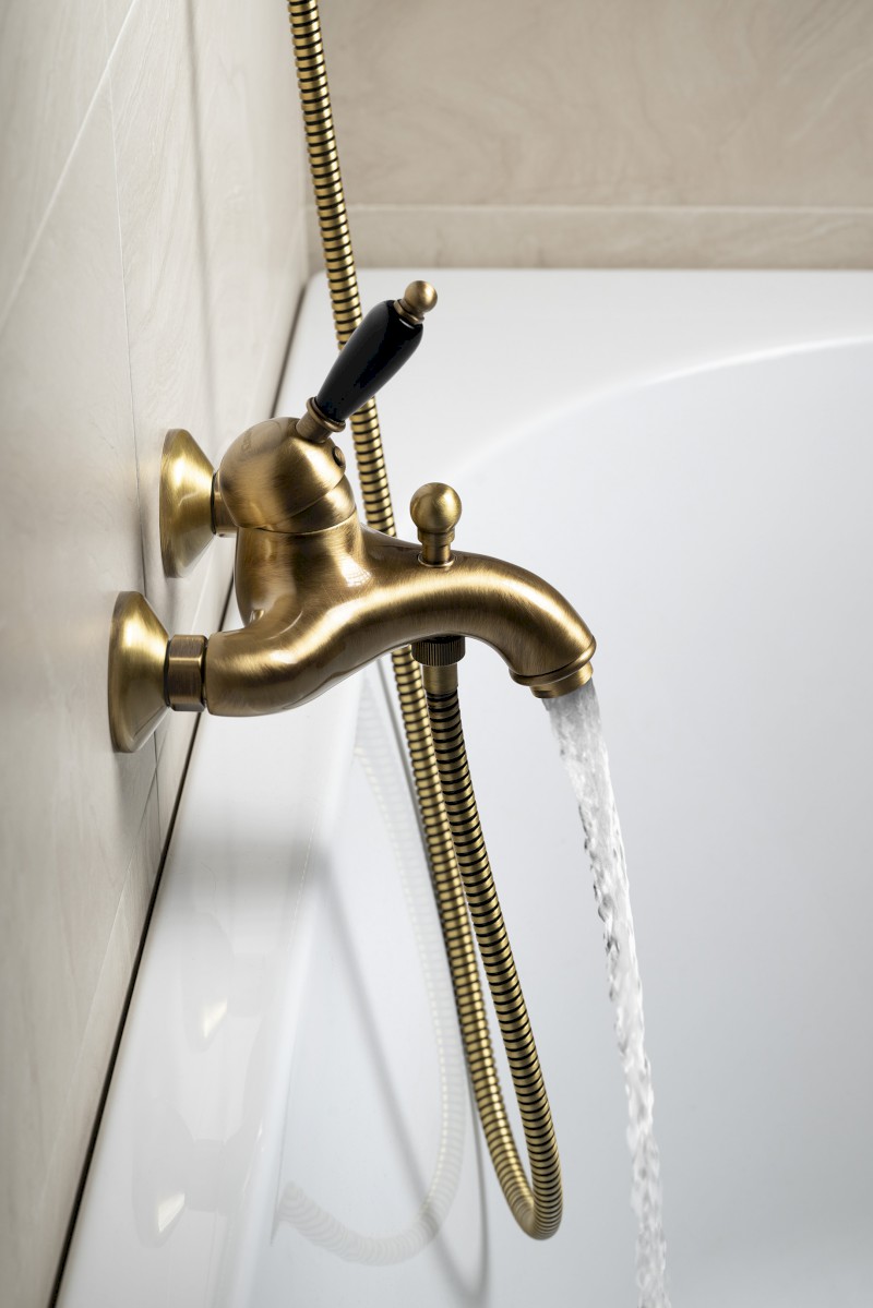 KIRKÉ BLACK nástěnná vanová baterie, černá páčka, bronz KI10NB