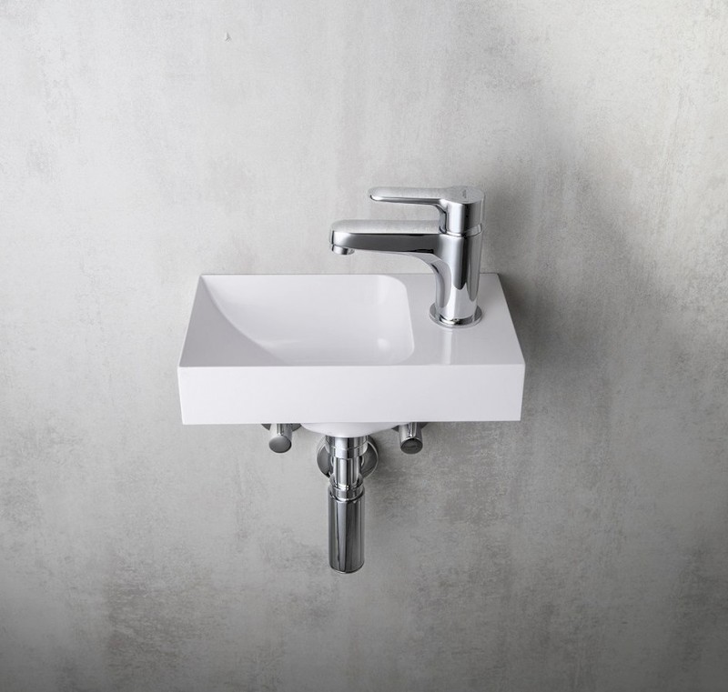 PICCOLINO umývátko 30,8x17cm, litý mramor, baterie vpravo, bílá PK305