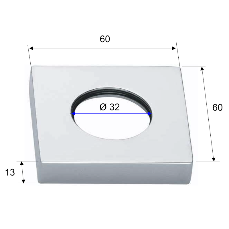 Rozeta hranatá 60/32mm, výška 13mm, chrom RS6032