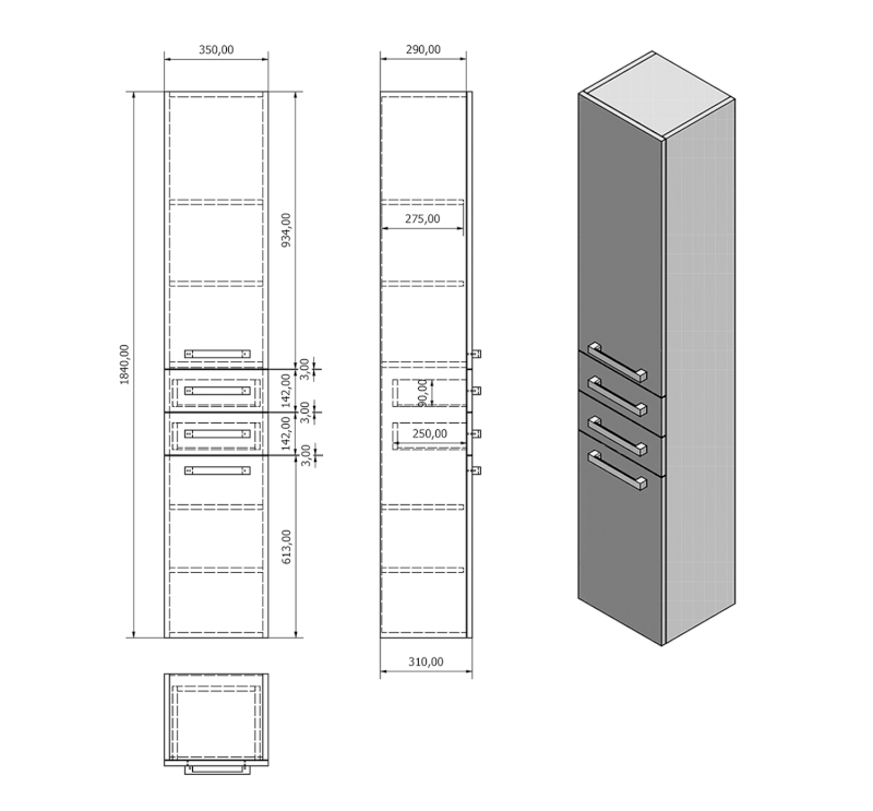 VEGA skříňka vysoká 35x184x31cm, dub platin VG985