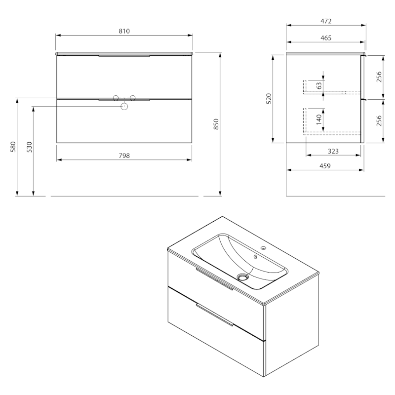 CIRASA umyvadlová skříňka 79,8x52x46cm, bílá lesk CR801-3030