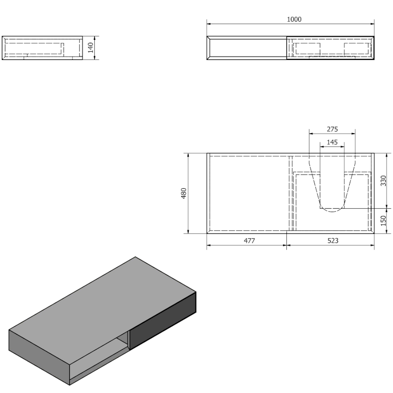 MORIAN umyvadlová skříňka 100x14x48cm, dub černý, pravá MR126