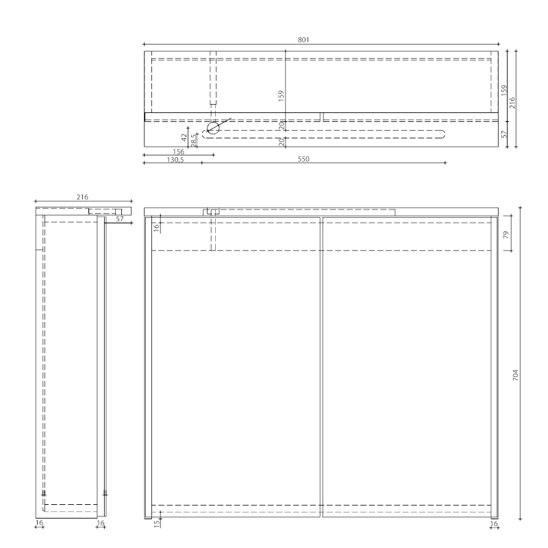 KAWA STRIP galerka s LED osvětlením 80x70x22cm, dub emporio WGL38S