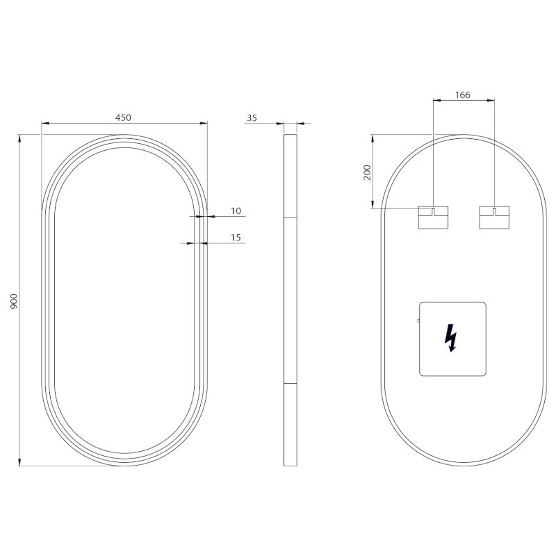 KAIRA oválné zrcadlo s LED osvětlením 45x90cm, černá mat KA450