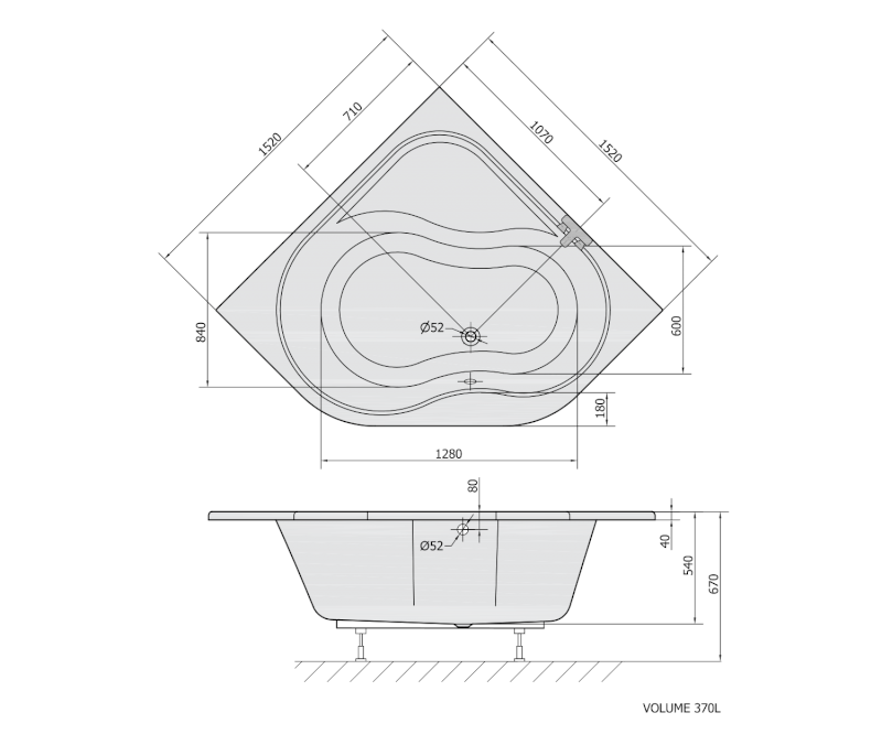 EDERA rohová vana 152x152x54cm, bílá 91111