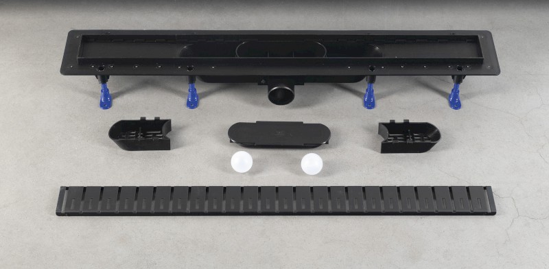 KLAVER podlahový žlab s nerezovým roštem, L-910, DN50, černá mat 73741B