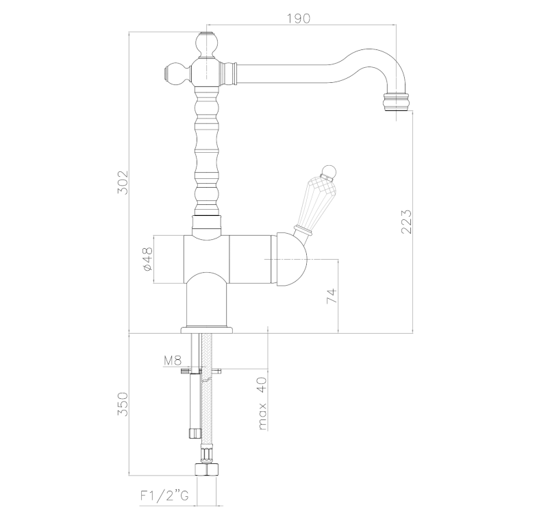 KIRKÉ CRYSTAL stojánková dřezová baterie, páčka krystal, zlato KI14KZ