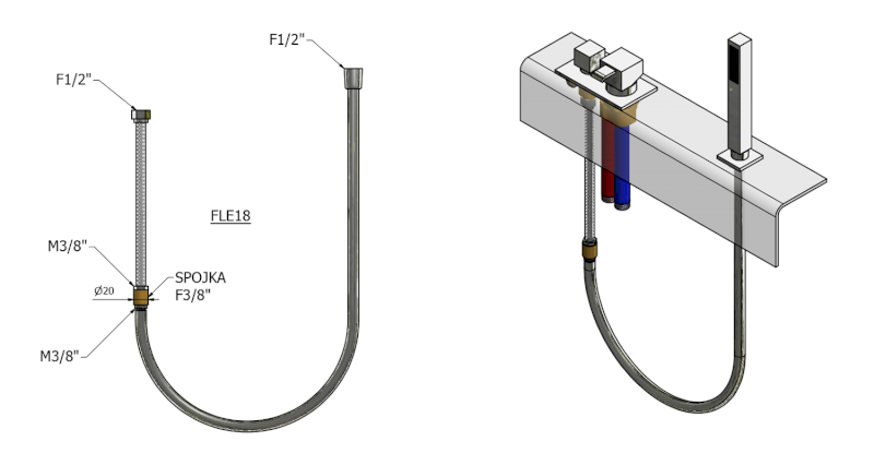 SET sprchové hadice pro výsuvné sprchy z vany, F1/2