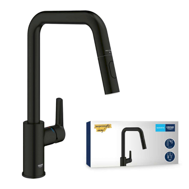 QuickFix Start Dřezová baterie s výsuvnou sprškou, matná černá GROHE 306312430