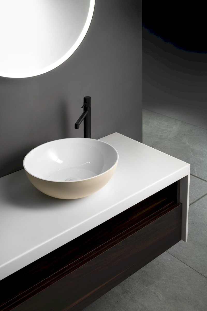 BANERA ROUND umyvadlo na desku, litý mramor, průměr 39cm, bílá/béžová mat 14337.82