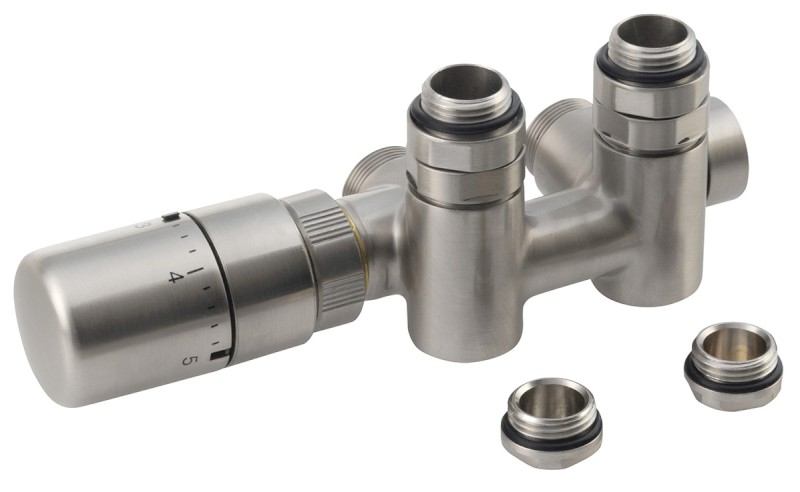 TWIN COMBI připojovací sada ventilů termostatická pro střed.připojení, levá, nerez mat CP5512S