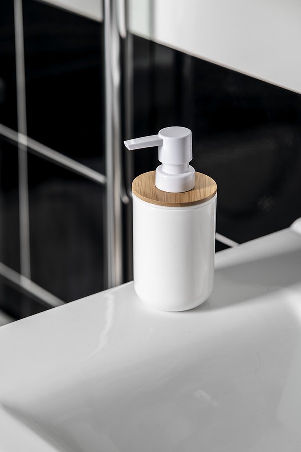SNOW dávkovač mýdla na postavení 350ml, bílá/bambus 7578