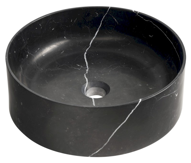 BLOK kamenné umyvadlo na desku, Ø 40cm, matný černý Marquin 2401-52