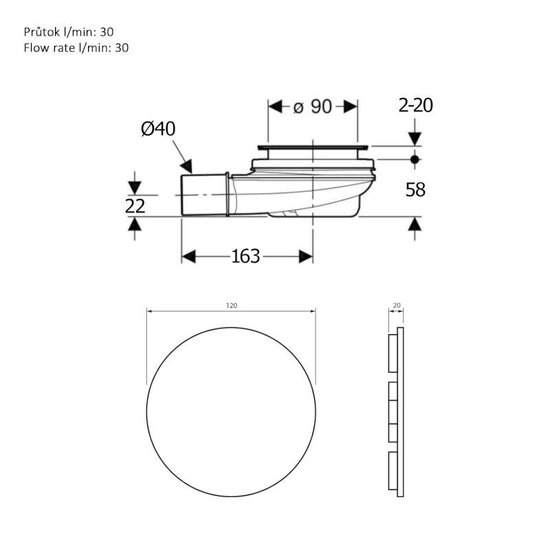 MIRAI vaničkový sifon, průměr 90mm, DN40, krytka měď mat 72730PG