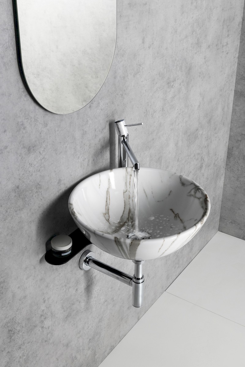DALMA keramické umyvadlo na desku, Ø 42cm, carrara MM117