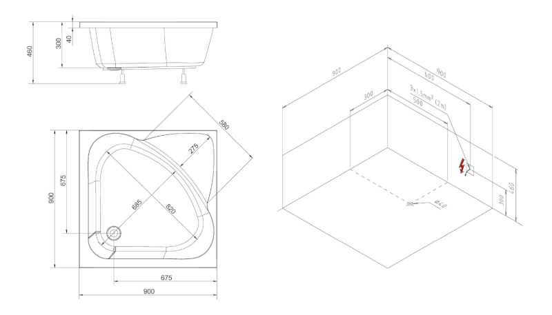CARMEN hluboká sprchová vanička s konstrukcí, čtverec 90x90x30cm, bílá 29711