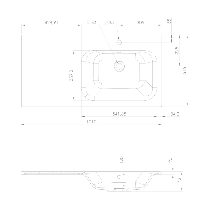 ARECA umyvadlo, litý mramor, 101x51,5cm, pravé, bílá AC101R