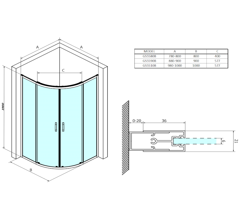 SIGMA SIMPLY BLACK čtvrtkruhová sprchová zástěna 1000x1000 mm, R550, čiré sklo GS5510B