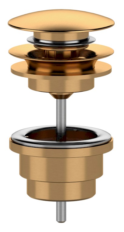 Umyvadlová výpust 5/4“, click-clack, velká zátka, 10-65mm, zlato mat CV100219