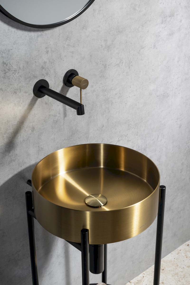 AURUM nerezové umyvadlo na desku, průměr 38cm, včetně výpusti, zlato mat AU201