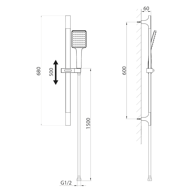 Sprchová souprava hranatá, posuvný držák 680mm, zlato mat SC815GB