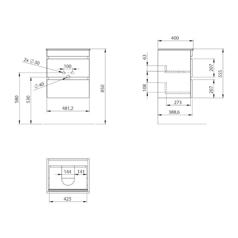 EZARA umyvadlová skříňka 48x54x39cm, dub cuneo EZ492-2525