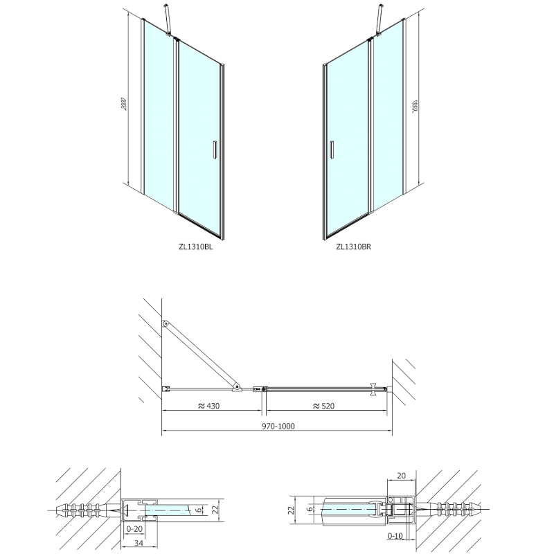 ZOOM BLACK sprchové dveře 1000mm, čiré sklo ZL1310B