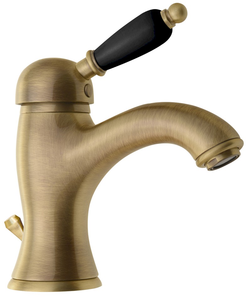 KIRKÉ BLACK stojánková umyvadlová baterie s výpustí, černá páčka, bronz KI02NB