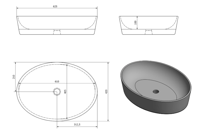 PERA keramické umyvadlo na desku, 62,5x42cm, bílá AR457