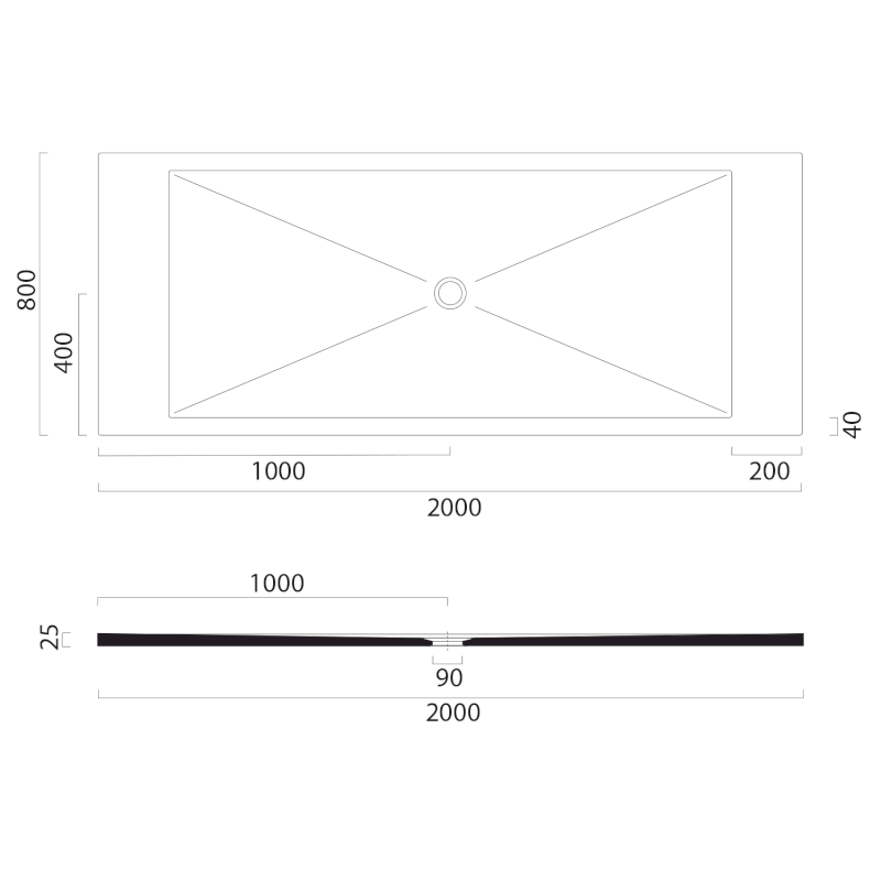 Keramická sprchová vanička, obdélník 200x80x2cm, agave mat 46200804