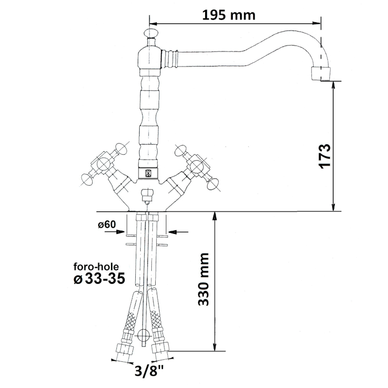 ANTEA stojánková umyvadlová baterie s retro hubicí s výpustí, chrom 3371