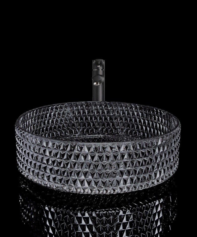 MARAGUA skleněné gravírované umyvadlo na desku Ø 39,5cm, černá TY214