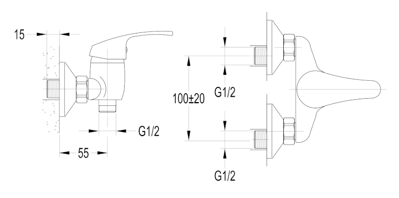 AQUALINE 35 nástěnná sprchová baterie, rozteč 100mm, chrom 52156