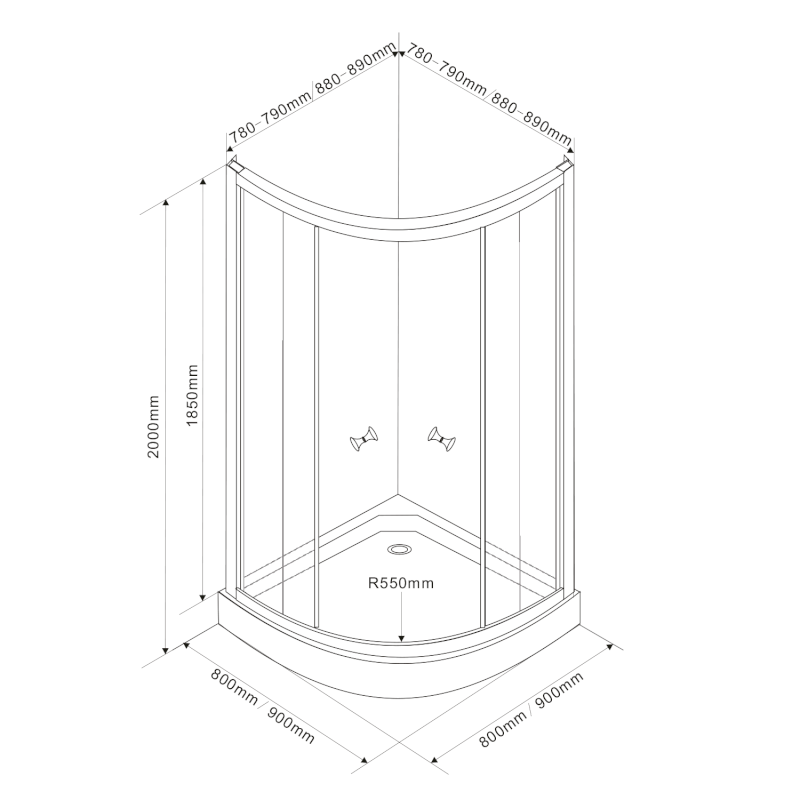 ARLEN čtvrtkruhová sprchová zástěna 900x900 mm, sklo BRICK BTR900