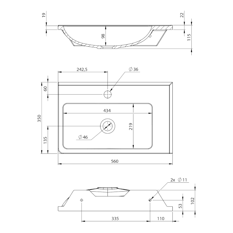 ARANA umyvadlo rohové, litý mramor, 56x35cm, pravé, bílá AN056