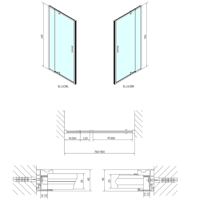 EASY sprchové dveře otočné 760-900mm, sklo Brick EL1638