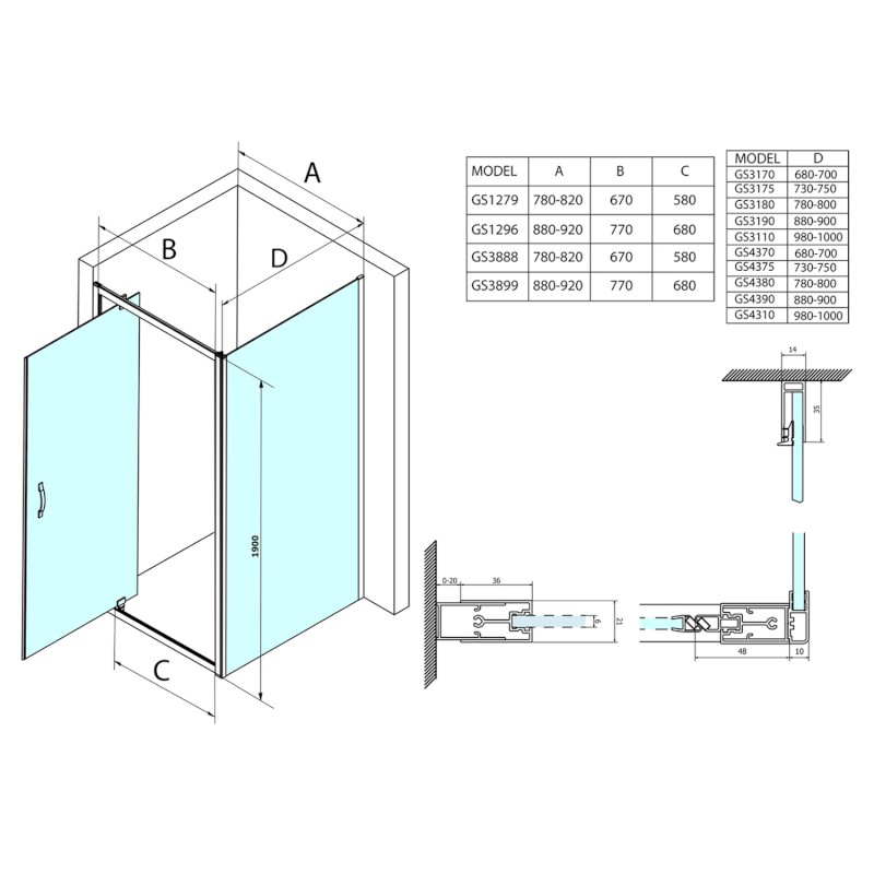SIGMA SIMPLY boční stěna 800 mm, čiré sklo GS3180